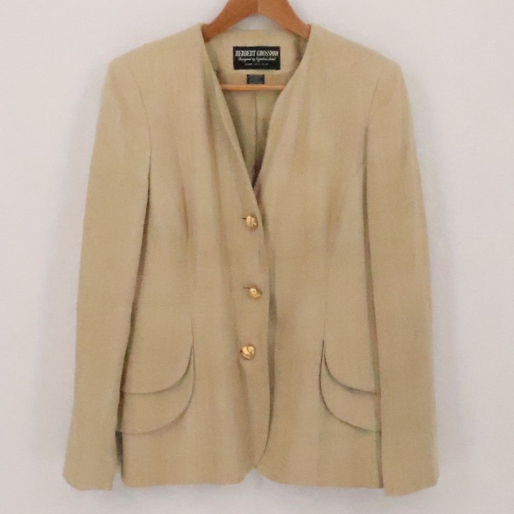 Herbert Grossman Vintage Raw Silk Blazer Womens Size 6 Quiet Luxury 80s 90s USA